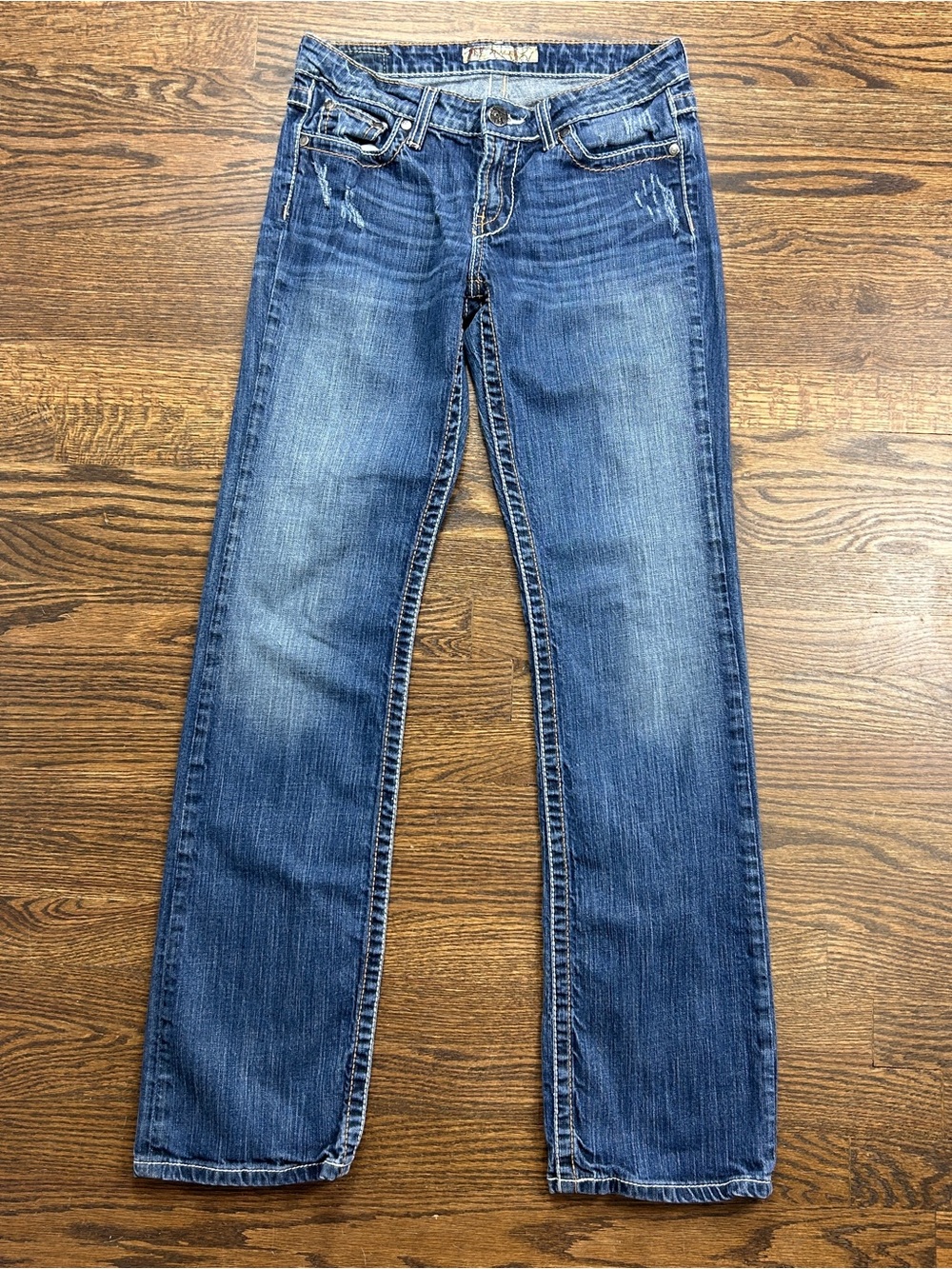 BKE Tenley Jeans Womens Juniors 27 x 33.5 Medium Wash Denim Distressed Western